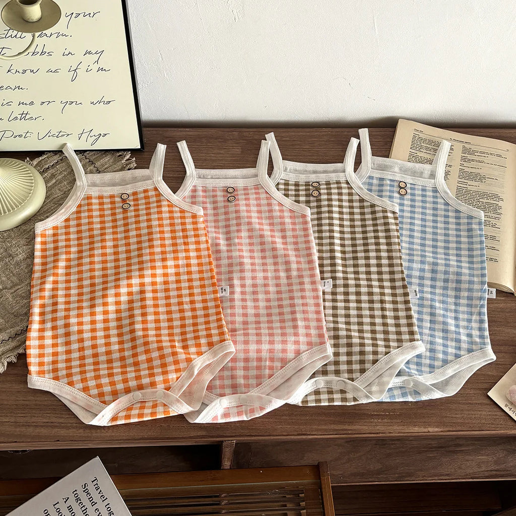 Grenouillère Sans Manches à Carreaux pour Bébé