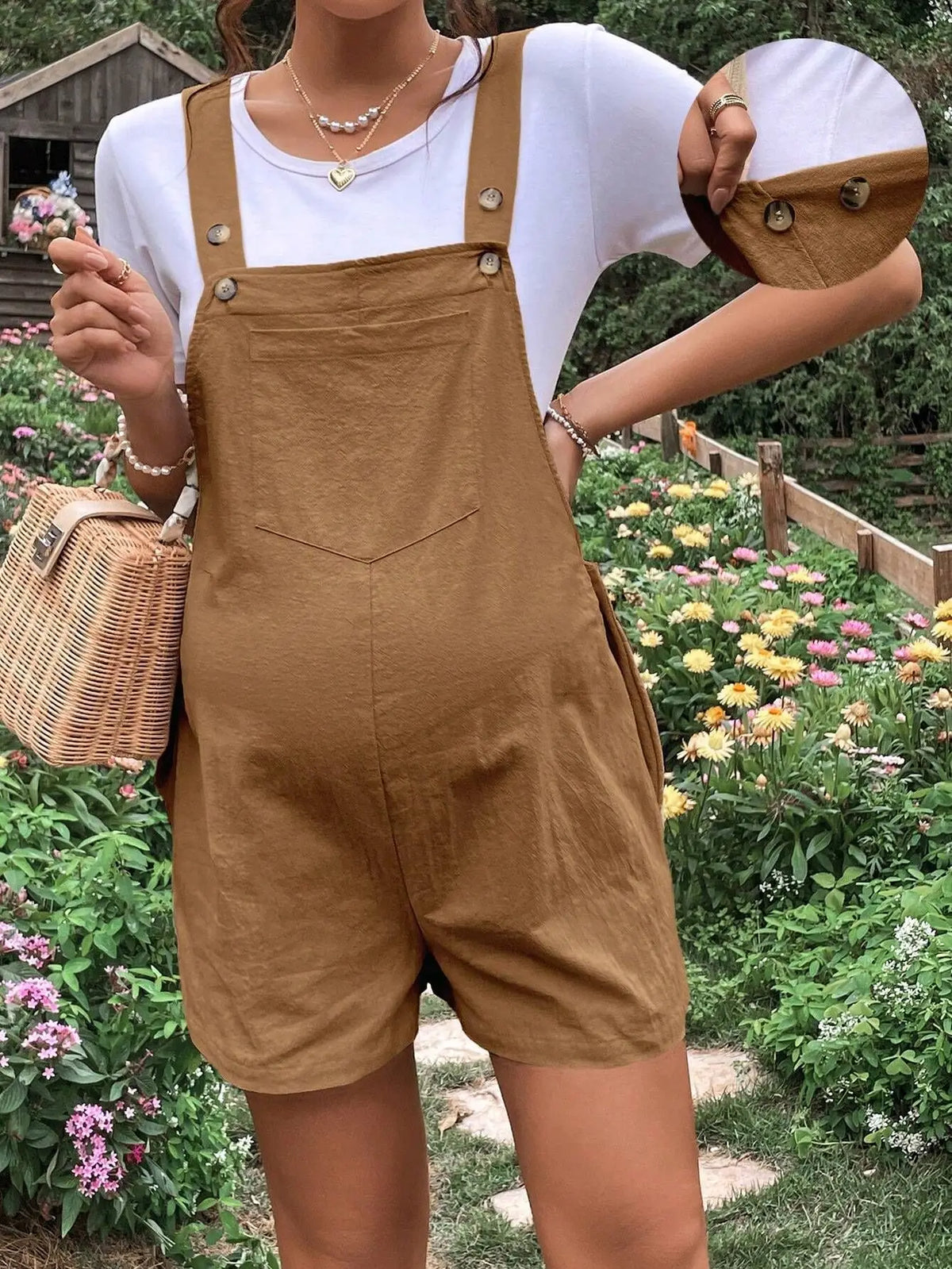 Combinaison-Short Maternité à Bretelles – Taille Ajustable, Coton Casual