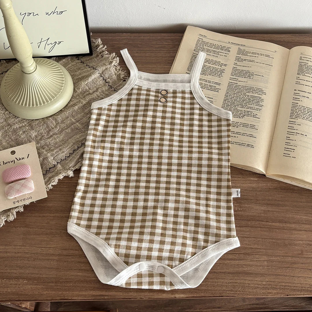 Grenouillère Sans Manches à Carreaux pour Bébé