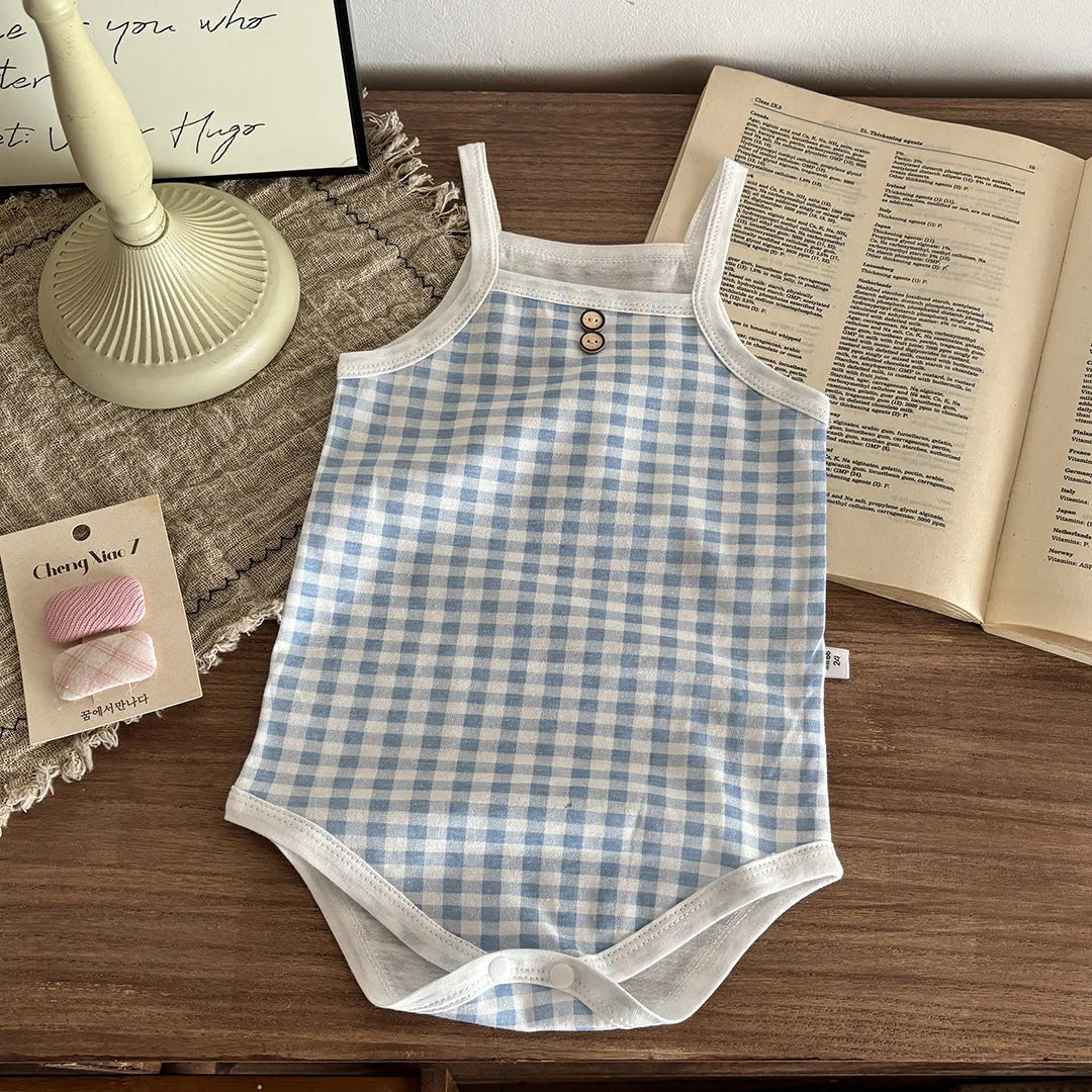 Grenouillère Sans Manches à Carreaux pour Bébé