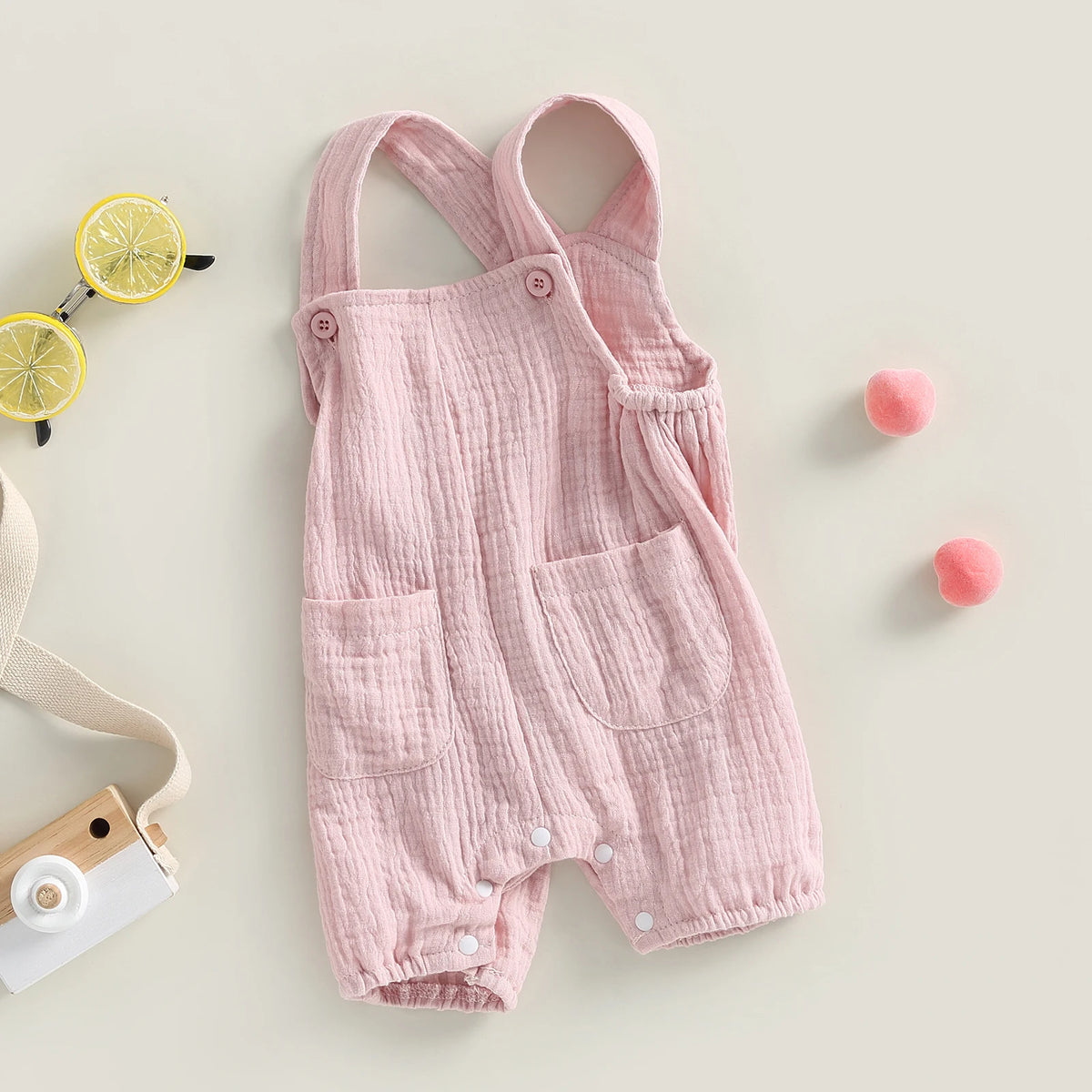 Combinaison Bébé Été à Bretelles – Barboteuse Sans Manches avec Poches