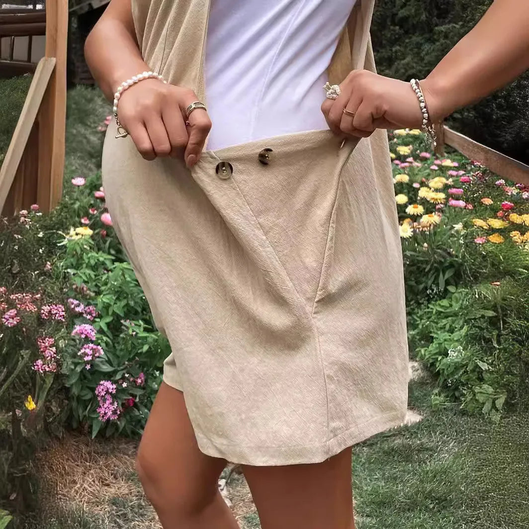 Combinaison-Short Maternité à Bretelles – Taille Ajustable, Coton Casual