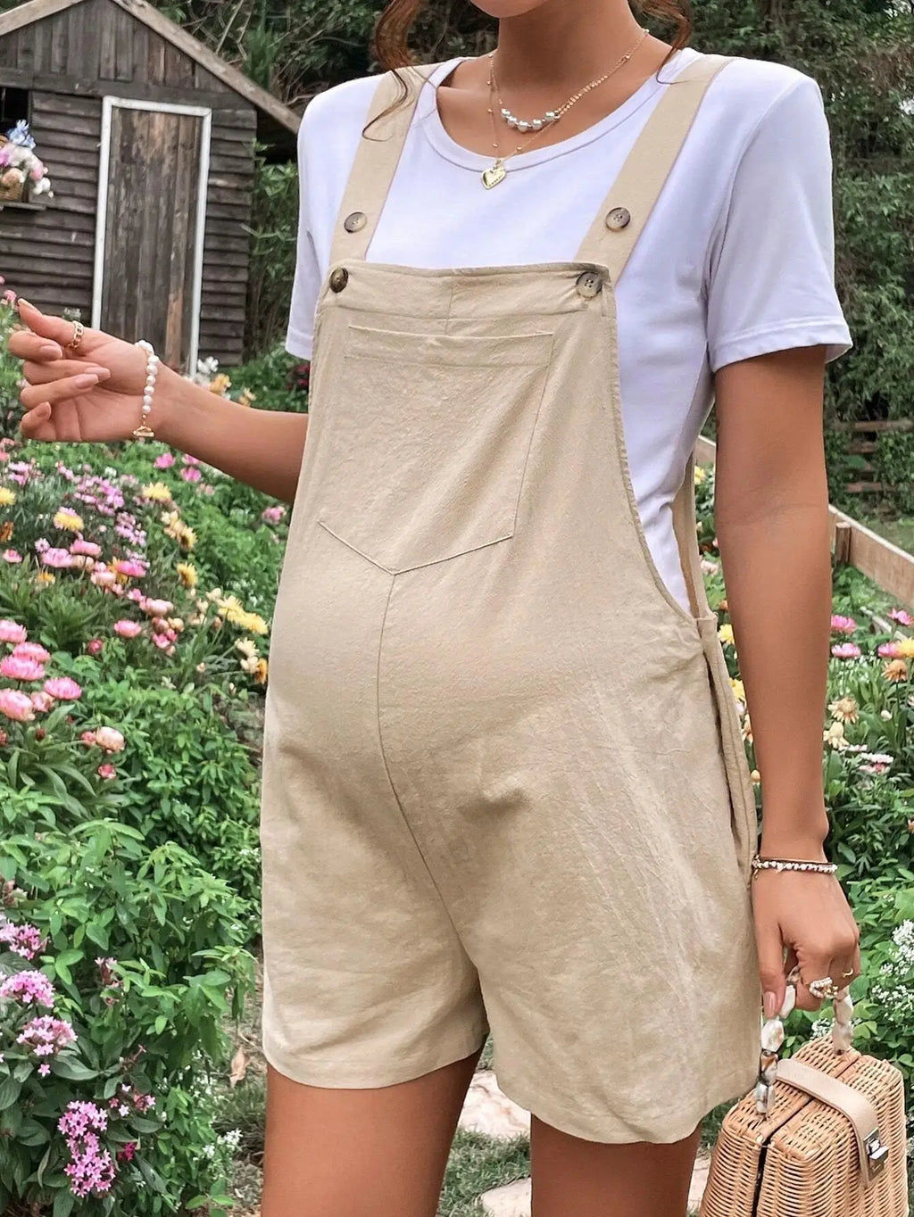 Combinaison-Short Maternité à Bretelles – Taille Ajustable, Coton Casual