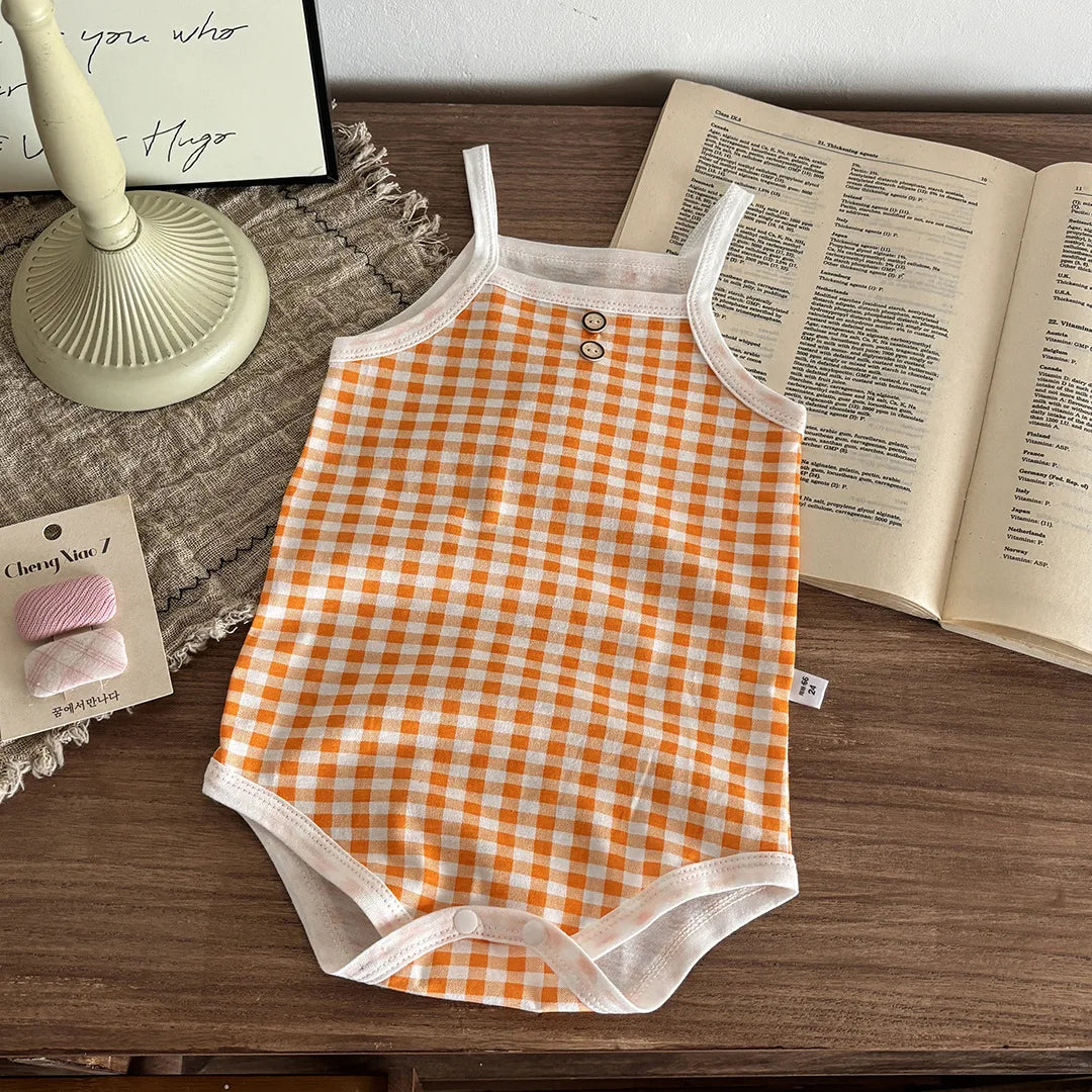 Grenouillère Sans Manches à Carreaux pour Bébé