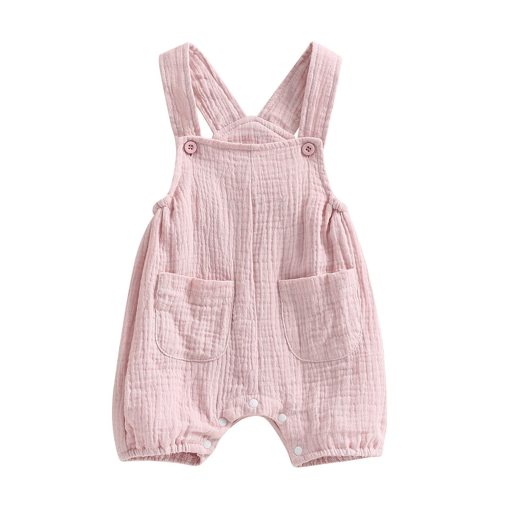 Combinaison Bébé Été à Bretelles – Barboteuse Sans Manches avec Poches