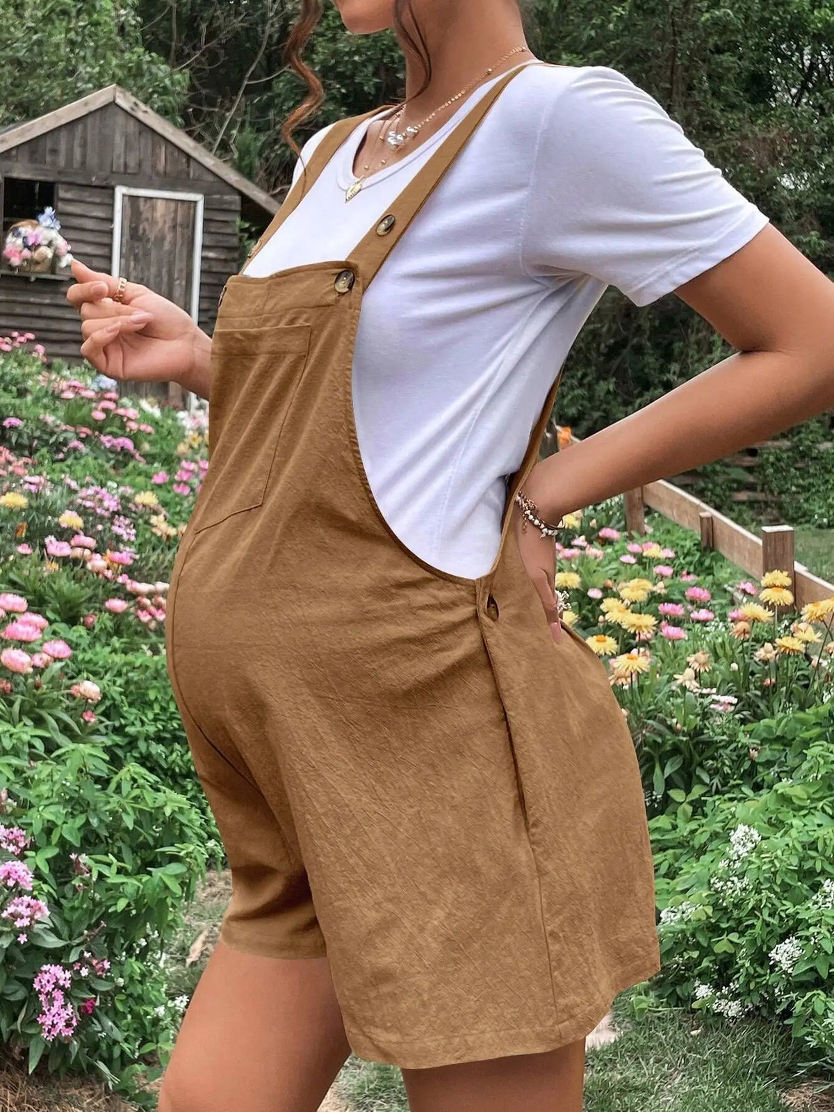 Combinaison-Short Maternité à Bretelles – Taille Ajustable, Coton Casual