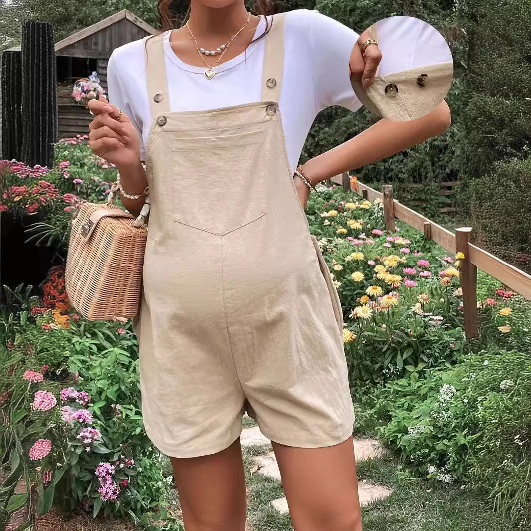 Combinaison-Short Maternité à Bretelles – Taille Ajustable, Coton Casual