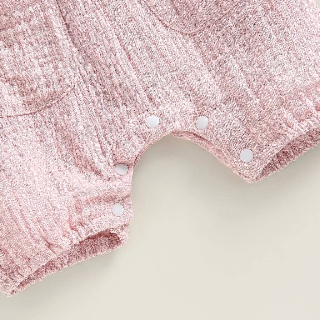 Combinaison Bébé Été à Bretelles – Barboteuse Sans Manches avec Poches