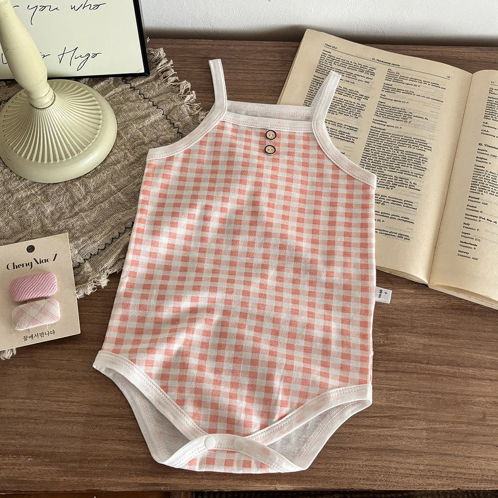 Grenouillère Sans Manches à Carreaux pour Bébé